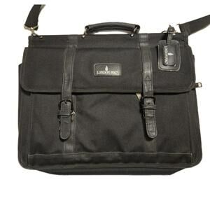 London Fog Luggage Nylon Briefcase Laptop Black Shoulder Bag 18 x 15